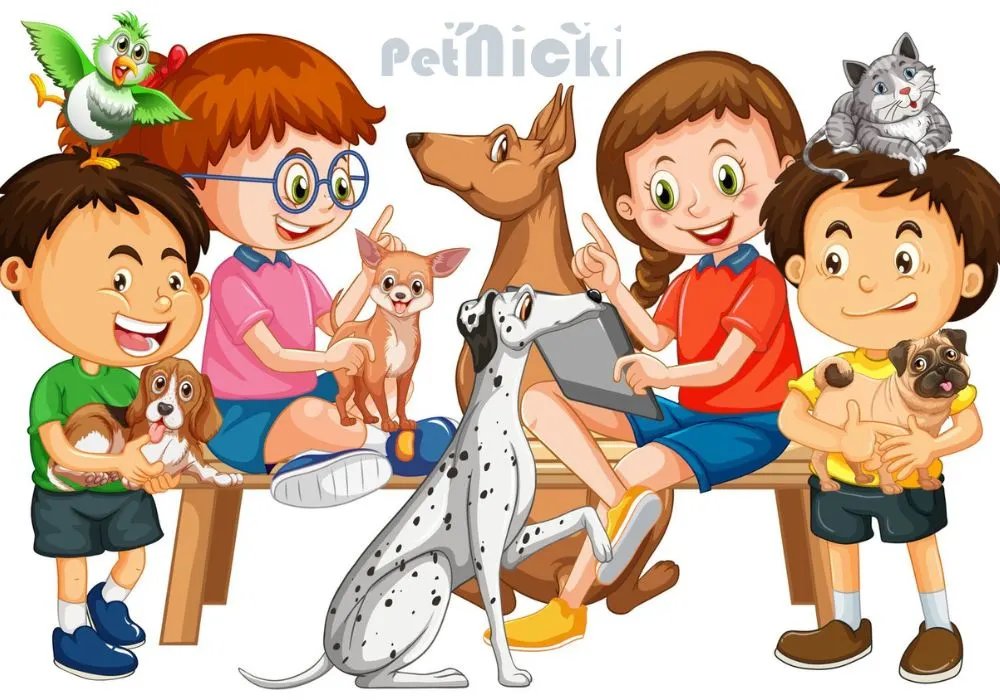 Happy children with their dogs
