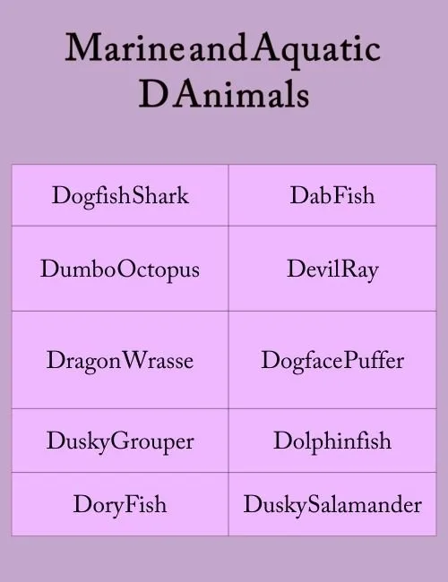 Marine and Aquatic D Animals