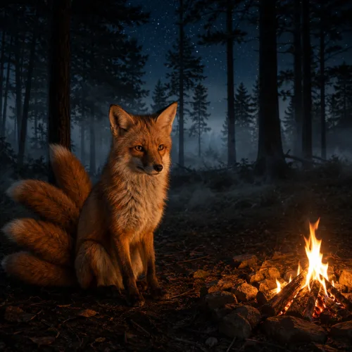 Illustrated kitsune fox spirit for mythical fox names