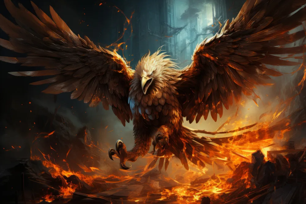 Phoenix rising from ashes