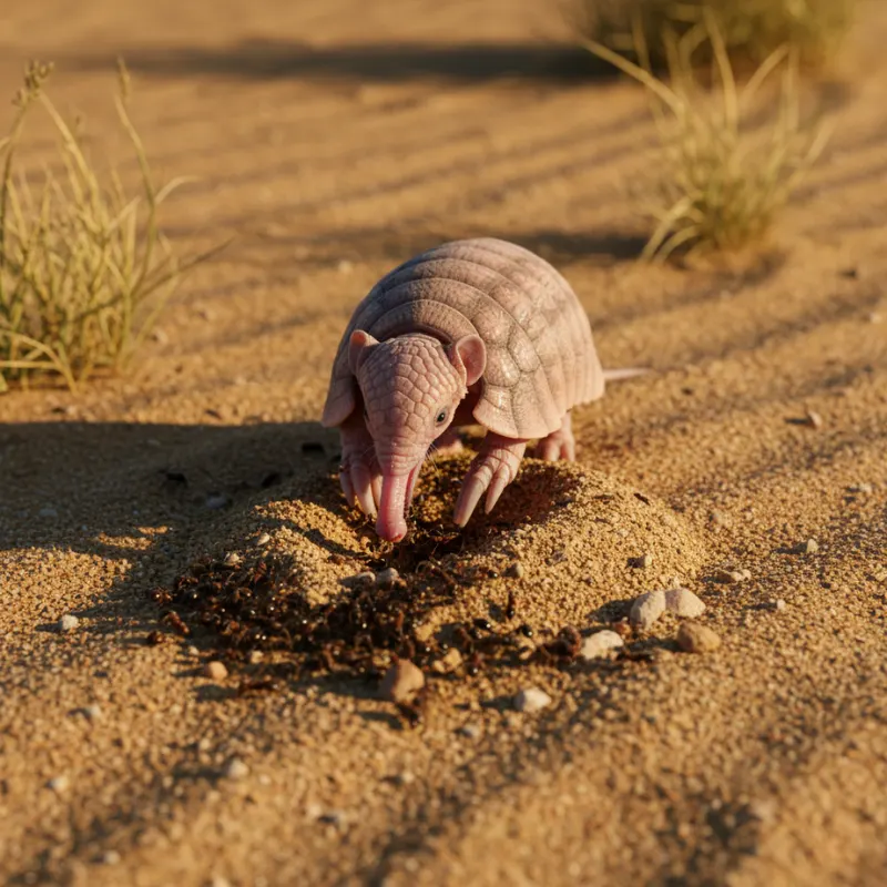 Pink Fairy Armadillo feeding on ants underground
