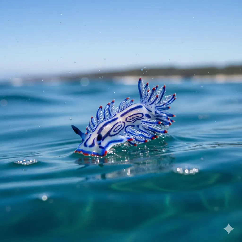 Blue dragon sea slug floating