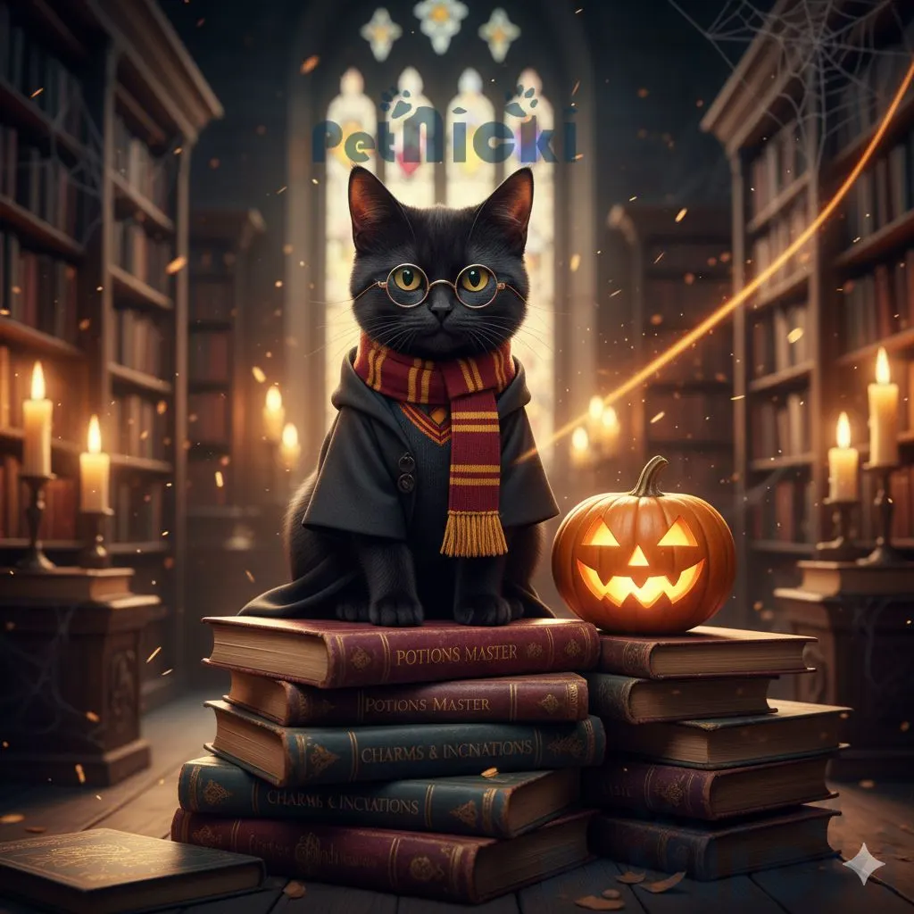 Cat wearing Harry Potter wizard costume