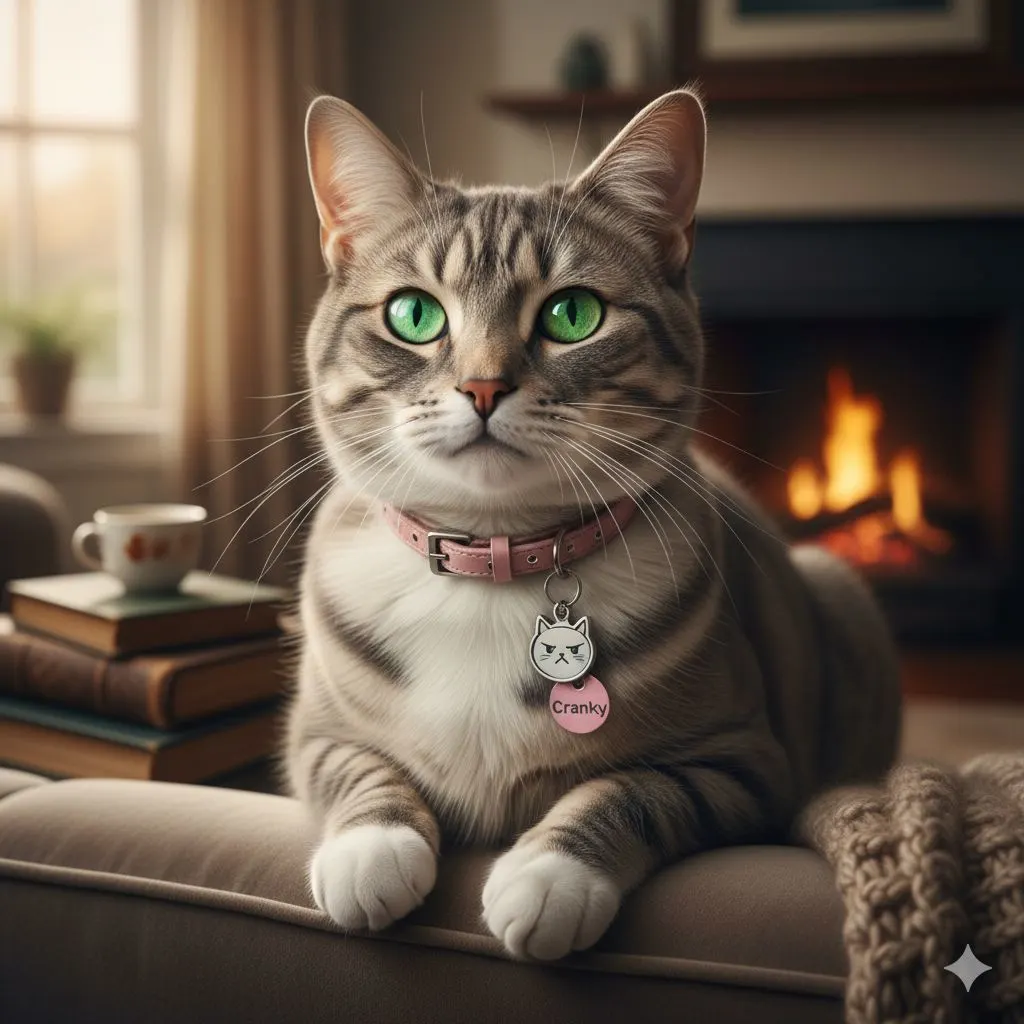 Elegant domestic cat sitting on sofa