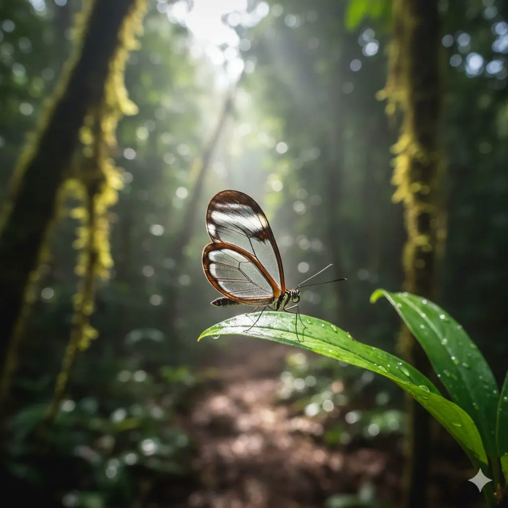 Glasswing butterfly with transparent wings