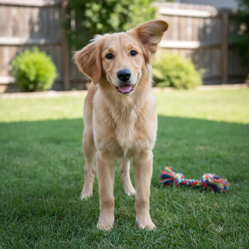 Adolescent 6-month-old puppy showing typical teenage growth phase with lanky legs and big paws