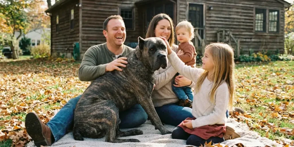 Cane Corso temperament with family showing loyal and affectionate behavior with children