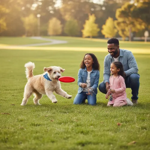 Active mixed breed dog playing showing healthy temperament and adaptability in family pets