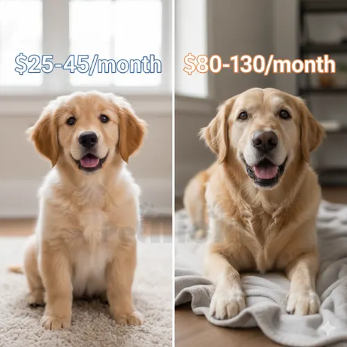 Comparison of dog insurance costs for puppies versus senior dogs showing age-based premium differences