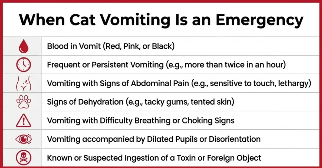 cat vomiting emergency warning signs infographic