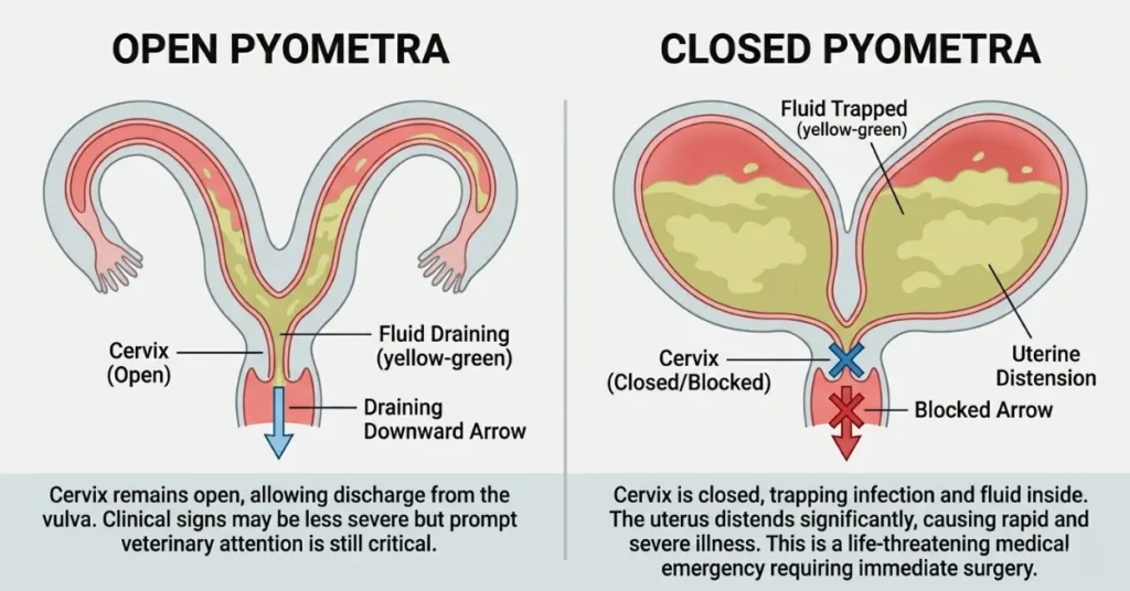 Open vs closed pyometra in dogs diagram