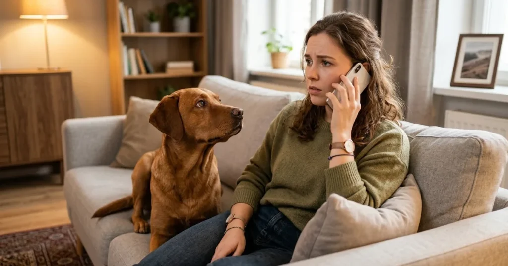 dog owner calling vet after dog ate cinnamon