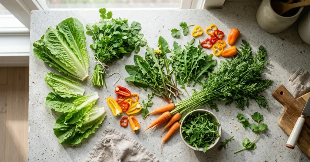 Fresh leafy greens safe for pet rabbits