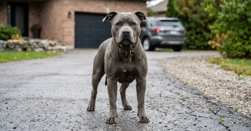 American Bully standing on a driveway