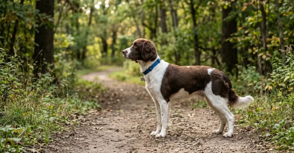 American Pit Bull Terrier standing on a park trail