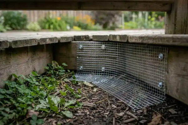 Hardware cloth barrier installed to prevent skunks
