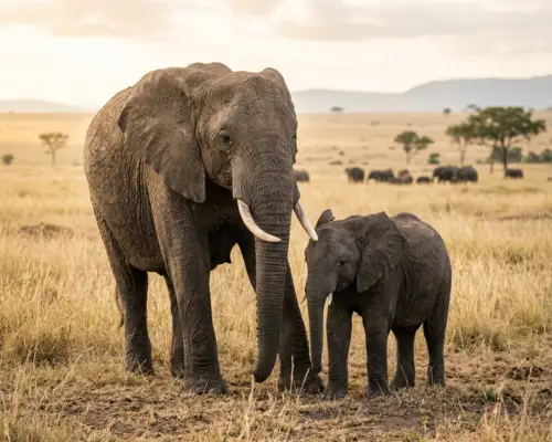 Baby elephant calf nursing milk from its mother in the wild