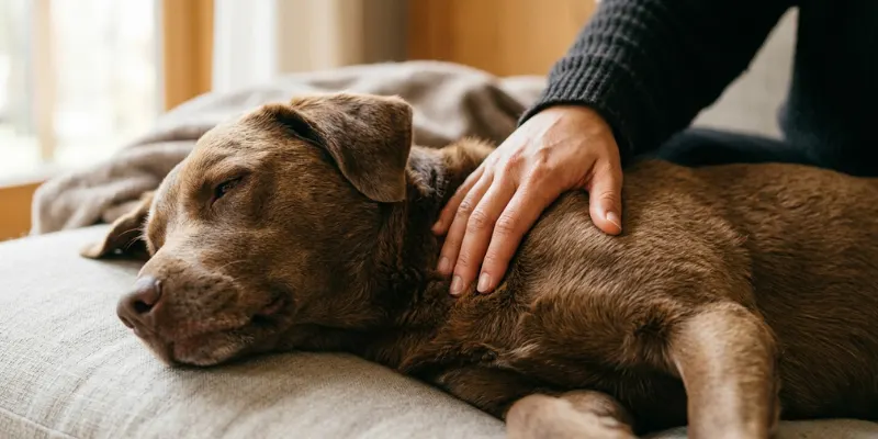 therapist massaging dog neck and shoulders