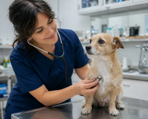 Vet treating injured rescue dog wound