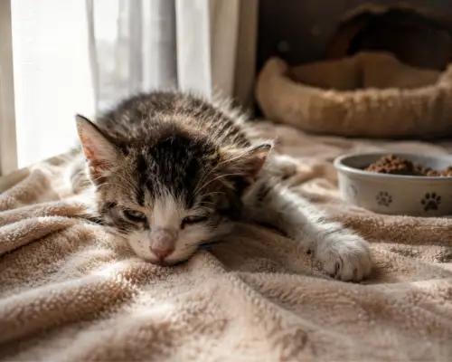 Kitten lying down looking unwell