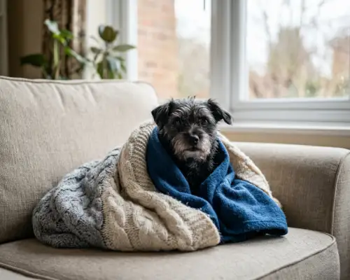 Small dog shivering and shaking from cold temperatures