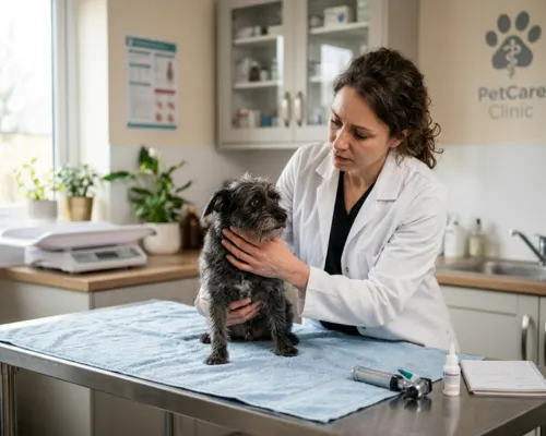 Veterinarian checking a dog for sudden shaking and tremors